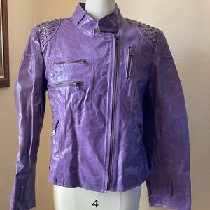 Pamela McCoy Purple Studded Leather Coat Jacket